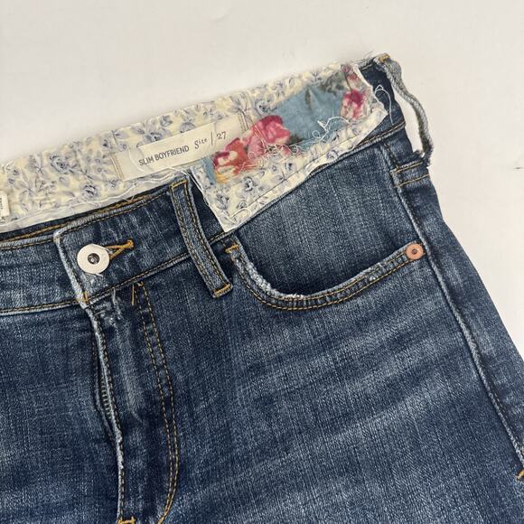 Pilcro Anthropologie Distressed Embroidered Patches Slim Boyfriend Jeans 27 BOHO - Picture 4 of 12